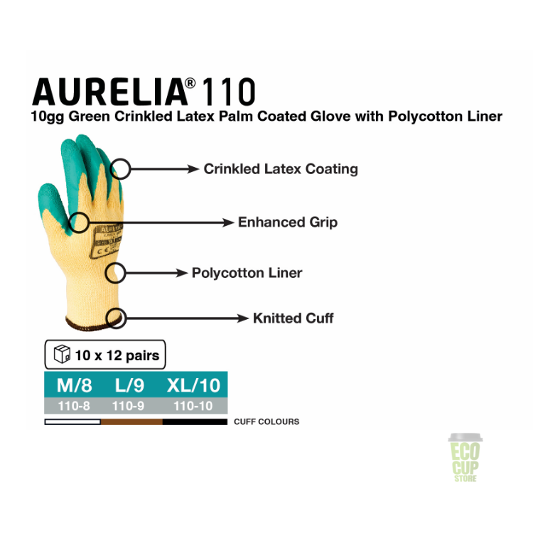 Aurelia 110 10gg Dry Green Crinkled Latex Palm Coated Gloves