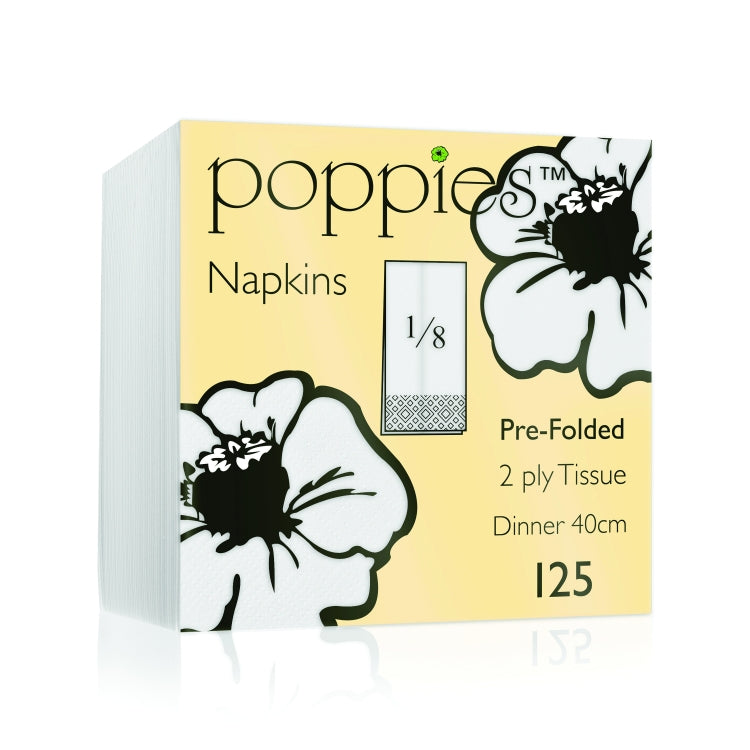 Poppies 2 Ply White Napkins 1/8 Fold