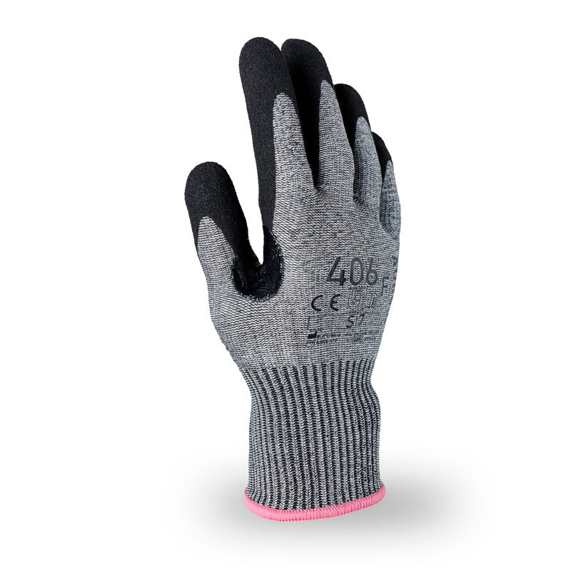Aurelia 406 Cut F protective glove with black sandy nitrile coating