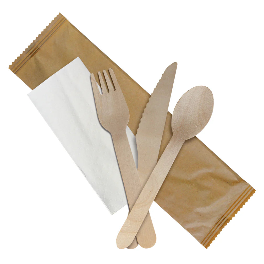 Individually Wrapped BIrchwood Cutlery 4 Pack