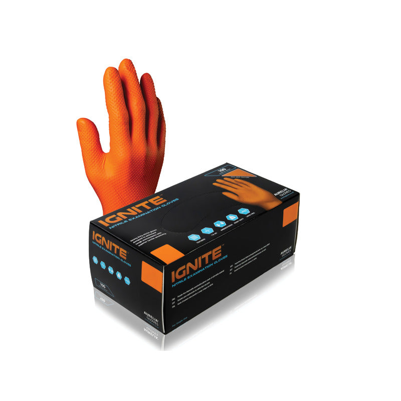 Aurelia Ignite Orange Diamond Textured Powder Free Nitrile Gloves