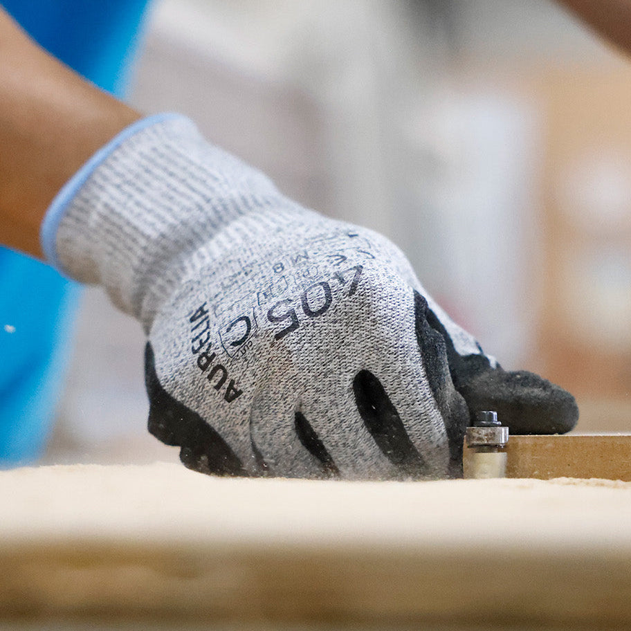 Aurelia 405 Cut C protective glove with black sandy nitrile coating