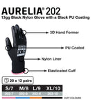 Aurelia 202 13gg Black PU Palm Coated with Nylon Liner