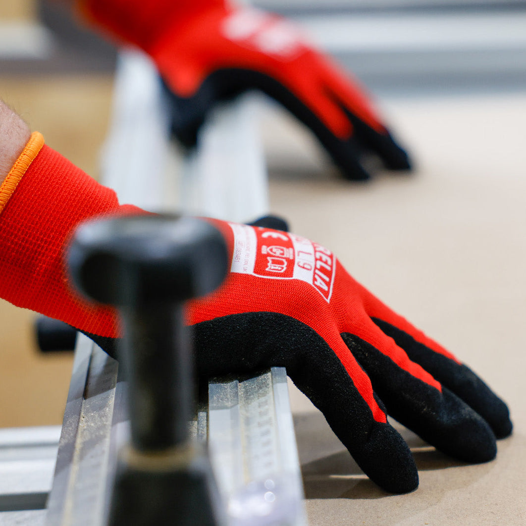 Aurelia 204 Black Sandy Nitrile Palm Coated Engineering Gloves with Red Nylon Spandex Liner
