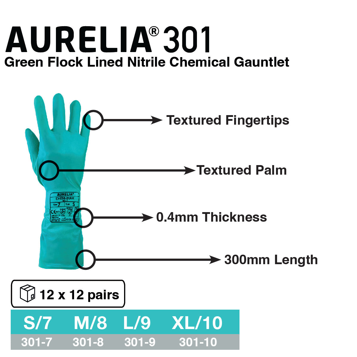 Aurelia 301 Chem-Max Green flocklined nitrile chemical glove
