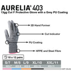 Aurelia 403 cut F protective metalwork glove with grey PU coating