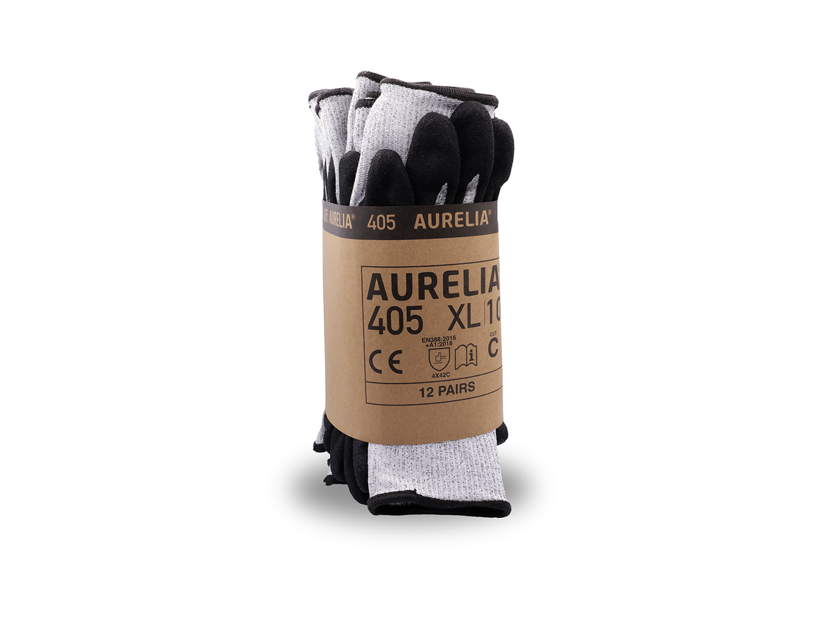 Aurelia 405 Cut C protective glove with black sandy nitrile coating