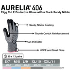 Aurelia 406 Cut F protective glove with black sandy nitrile coating