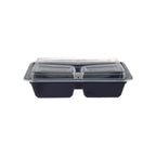 Black polypropylene trio compartment food container base