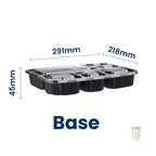 Black polypropylene six compartment food container base