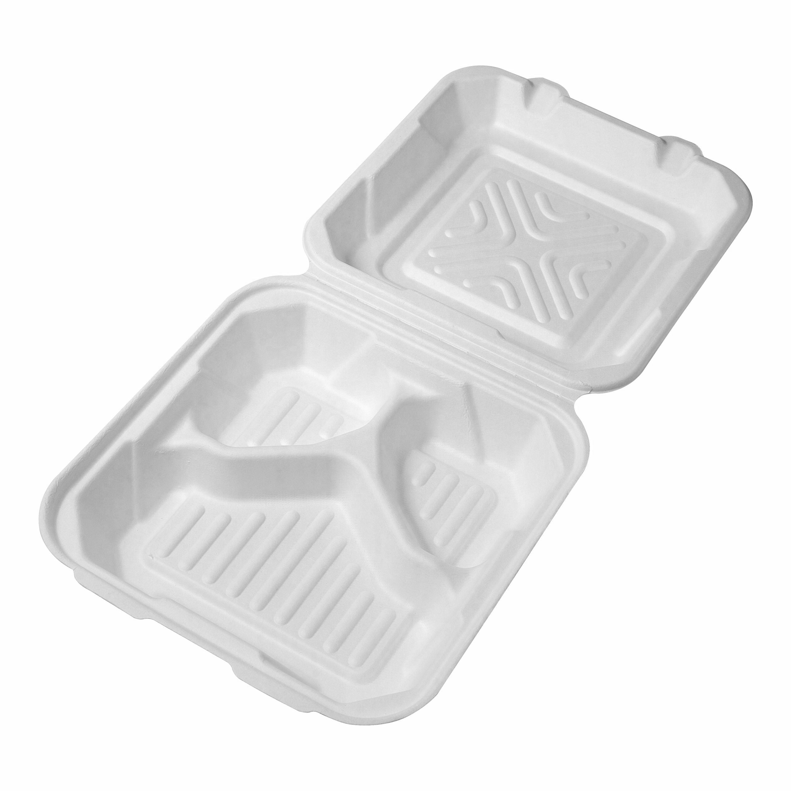 Bagasse 3 Section Meal Boxes