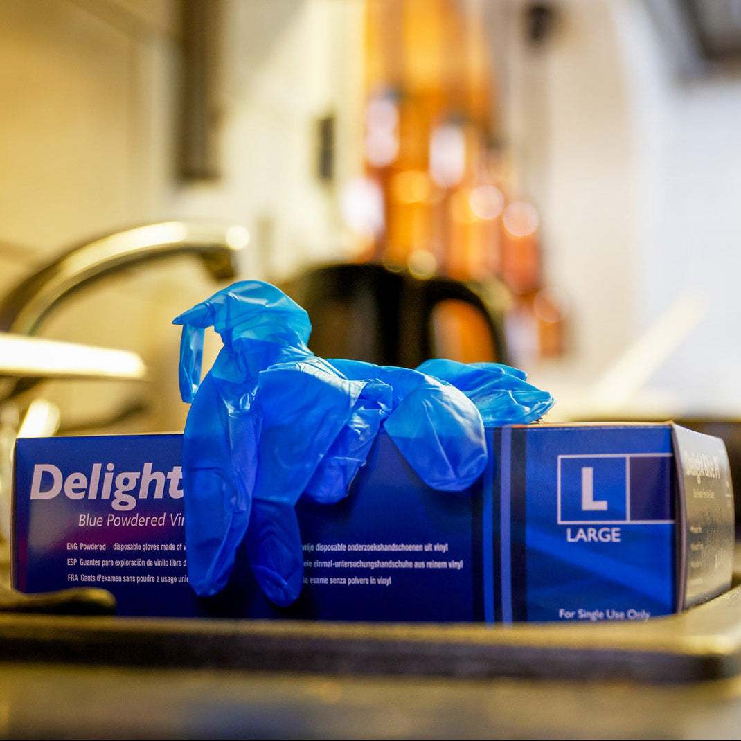 Aurelia Delight Blue Powdered Vinyl Gloves