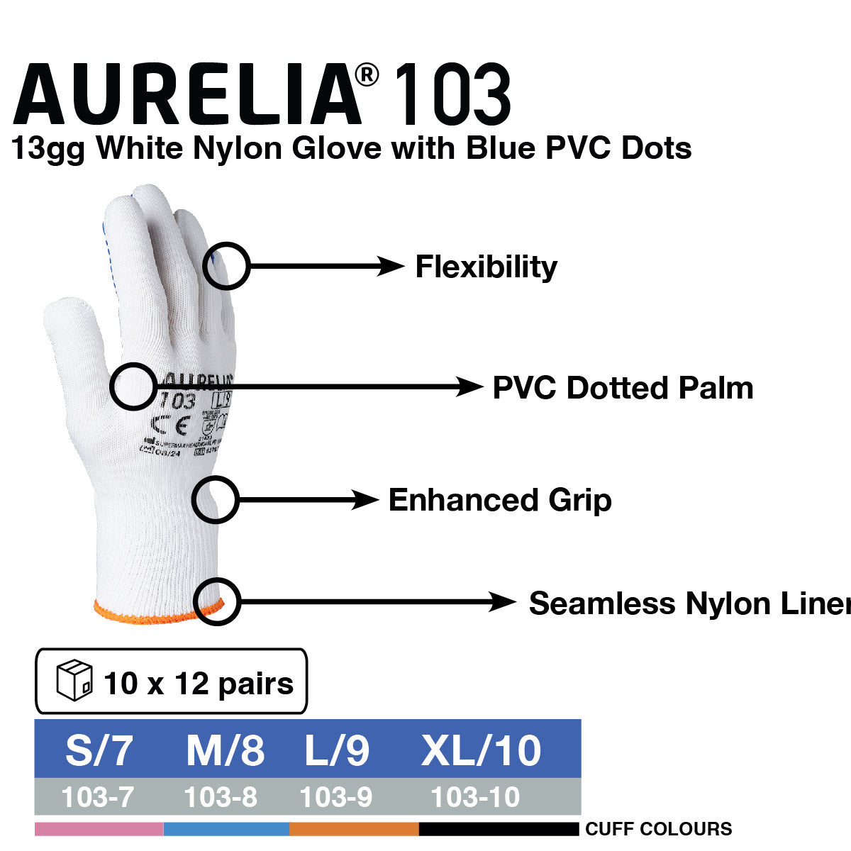 AURELIA 103 - Blue PVC Dotted Glove with Cotton Liner
