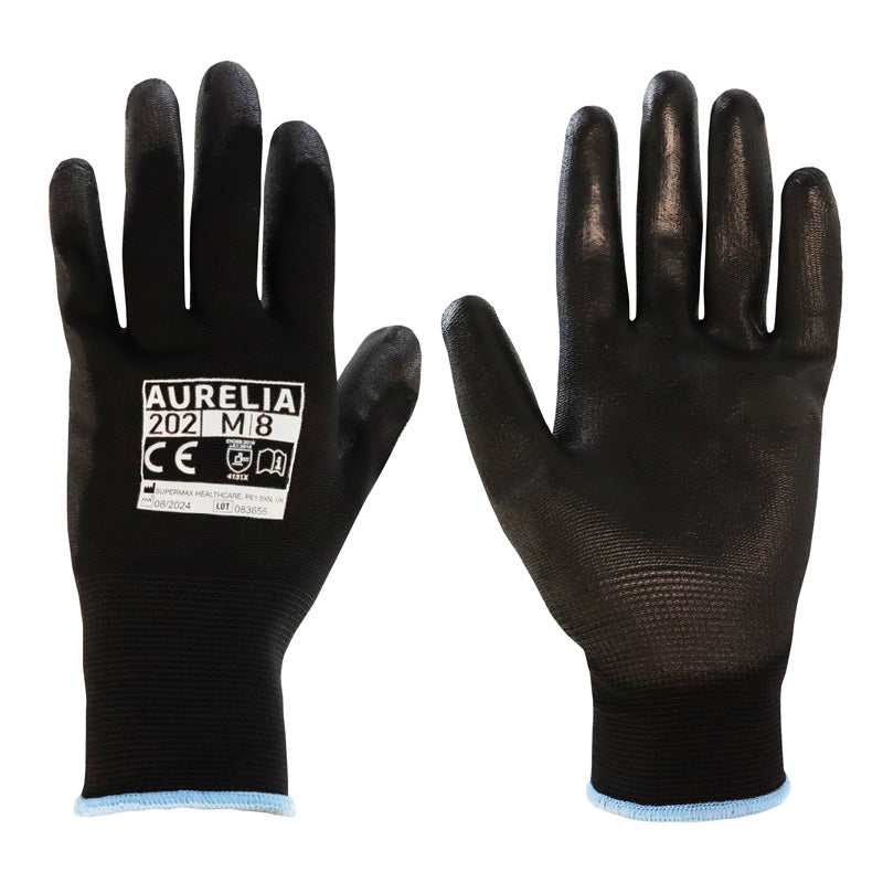Aurelia 202 13gg Black PU Palm Coated with Nylon Liner