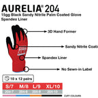 Aurelia 204 Black Sandy Nitrile Palm Coated Engineering Gloves with Red Nylon Spandex Liner
