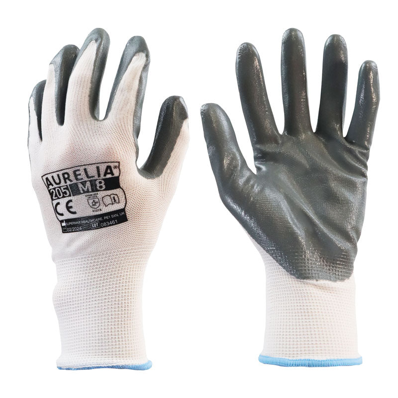 Aurelia 205 Grey Nitrile Palm Coated Inspection Gloves with White Nylon Liner