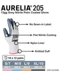Aurelia 205 Grey Nitrile Palm Coated Inspection Gloves with White Nylon Liner