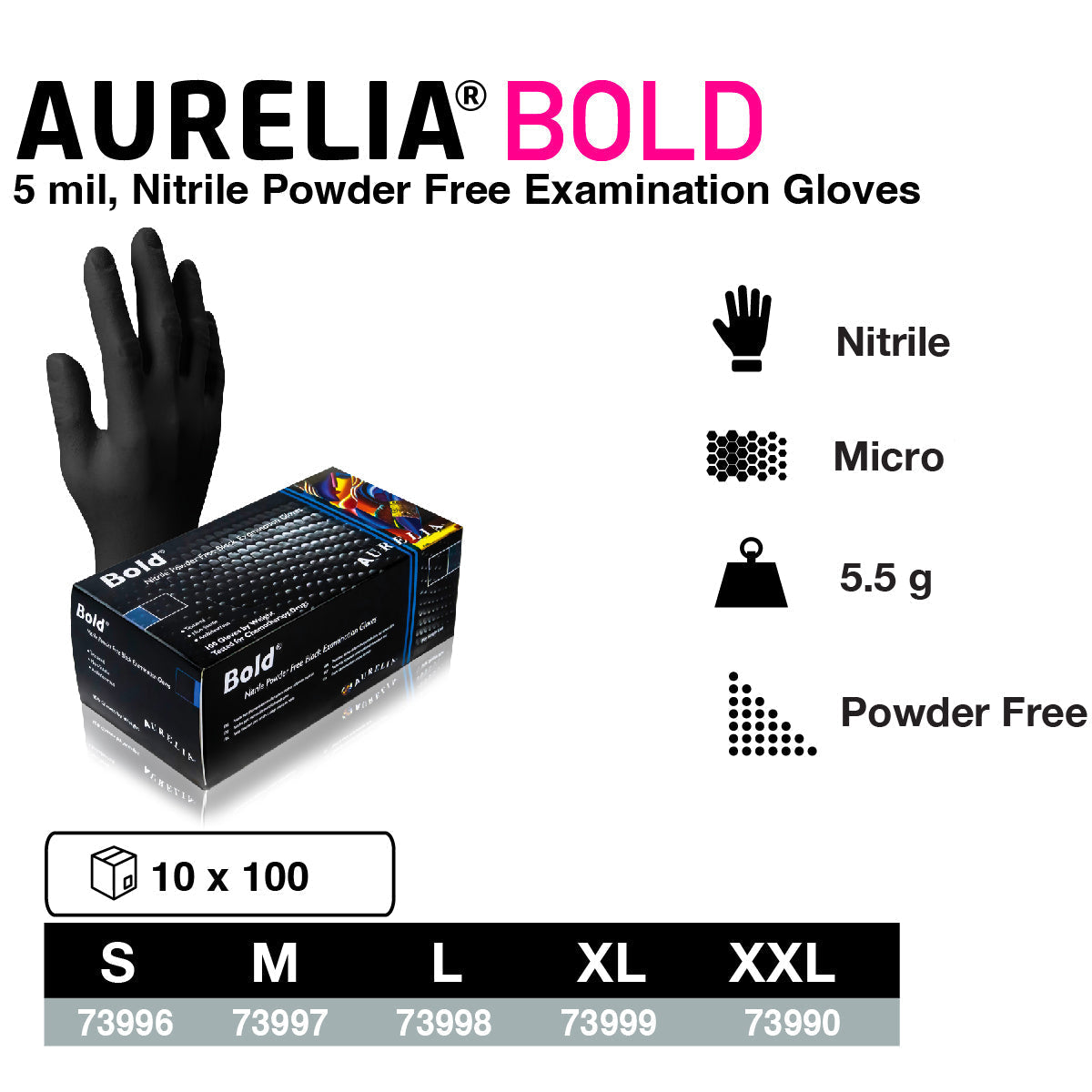 Aurelia Bold Black Micro Textured Powder Free Gloves