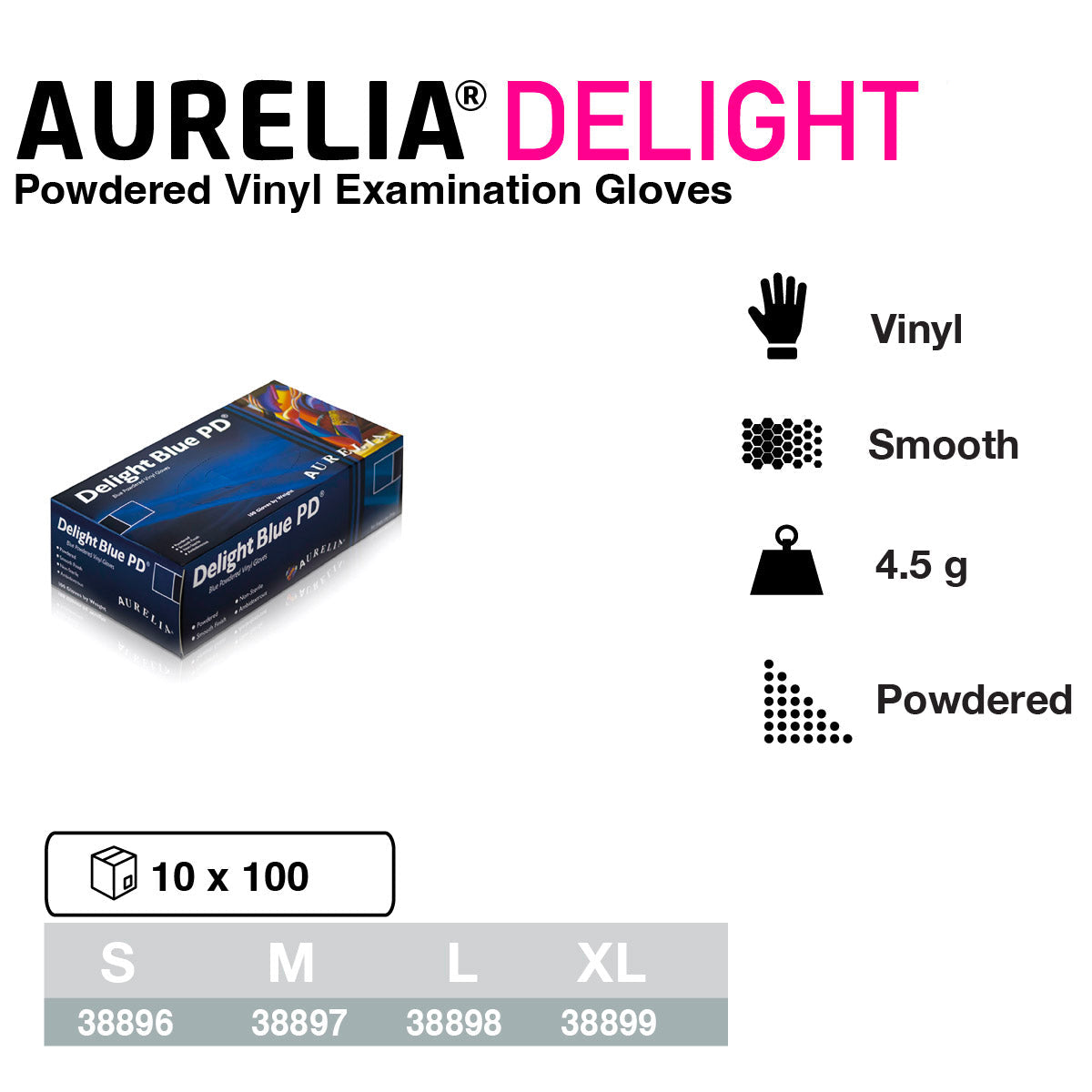 Aurelia Delight Blue Powdered Vinyl Gloves