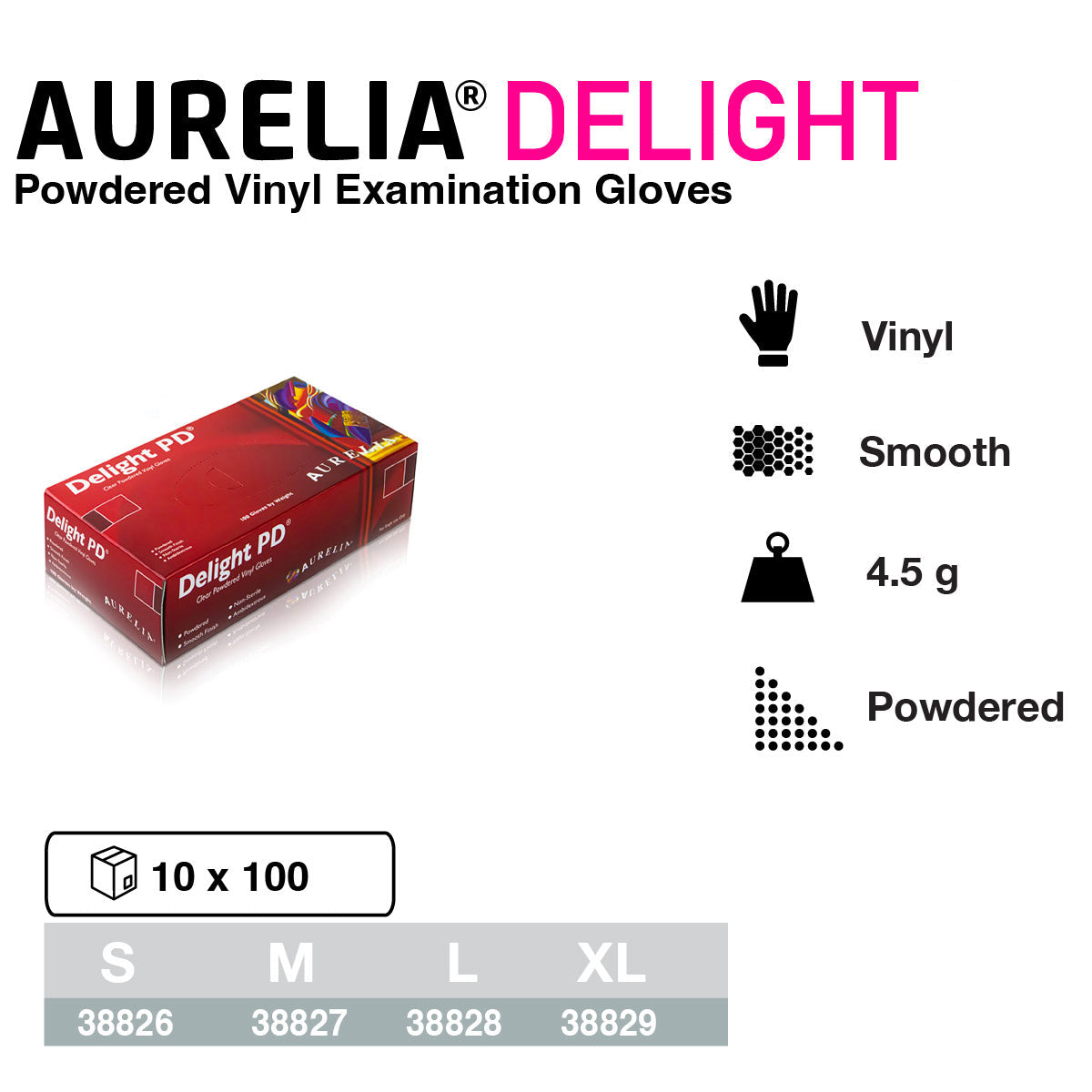 Aurelia Delight PD Clear Powdered Vinyl Gloves