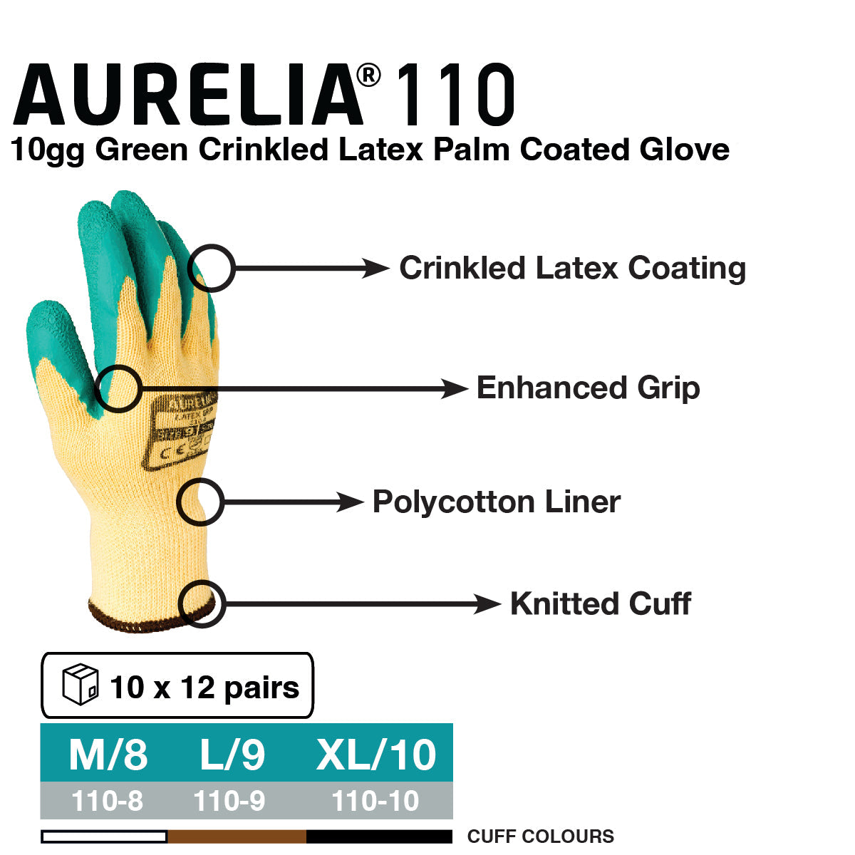 Aurelia 110 10gg Dry Green Crinkled Latex Palm Coated Gloves